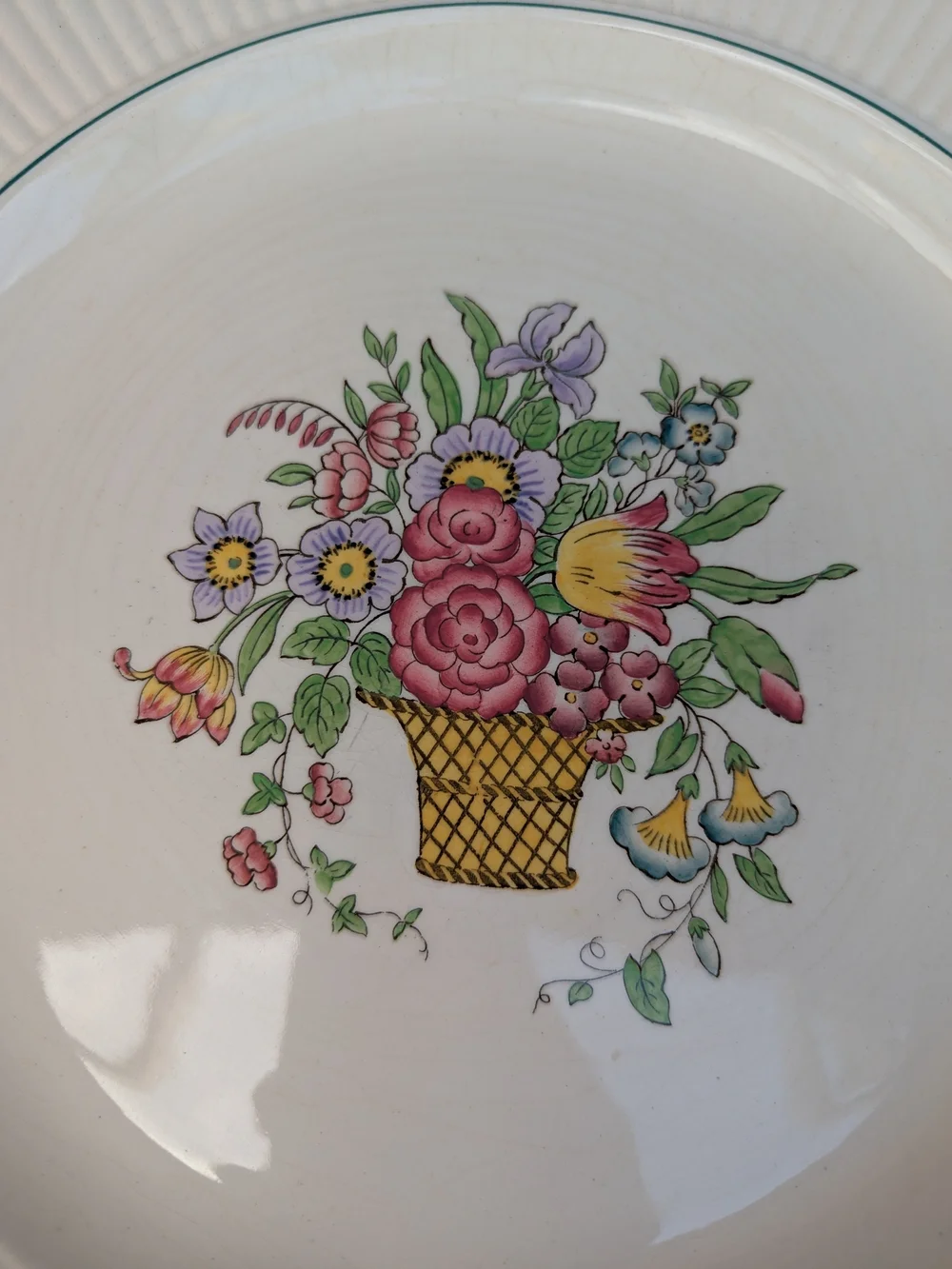Vintage Wedgwood Belmar Serving Platter Floral Basket Large Round Cottagecore